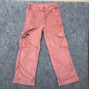 American Eagle Super High Rise Baggy Wide Leg pink cargo Corduroy jeans 6 28x30